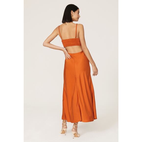 A.L.C. Blakely Orange Satin Cutout V-Neck Cocktail Midi Dress Size 6 - Picture 3 of 16